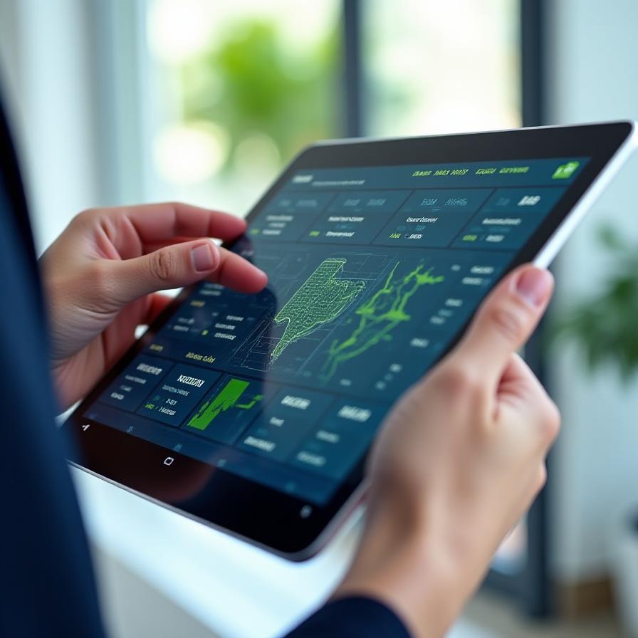 Logistics professional analyzing real-time fleet data on high-tech screens