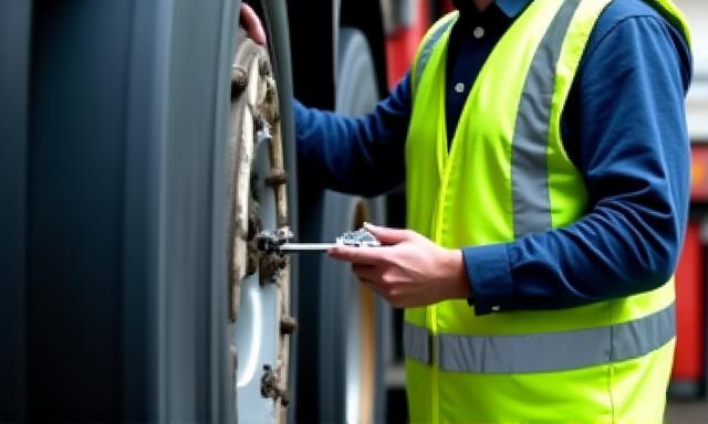 Safety inspector checking tire tread